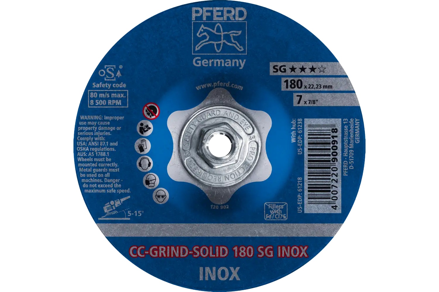 Picture of Pferd Grinding disc, CC-Grind®-Solid, 7" x 5/8-11, SG Inox, Ceramic